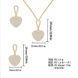 Conjunto de pendientes y collar con forma de corazón de perlas brillantes, aleación de cobre chapada en oro, joyería de fiesta con microincrustaciones, moda de lujo para mujer - Product Image 5