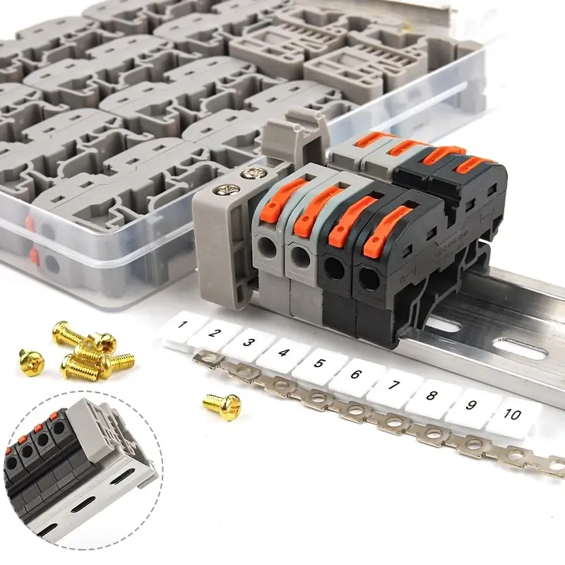 DIN Rail 211 Quick Wiring Compact Splicing Terminal Block with Number Strip Screw Connection 2.5mm2 Wire Cable Connector Kit