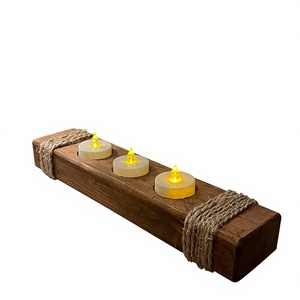 Wooden Rectangular Tea <b>Light</b> Holder with <b>Rope</b> Trim for Home Decoration - Product Image 1