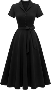 <span class=keywords><strong>Vestido</strong></span> Midi Vintage Personalizado OEM&ODM para Mujer, <span class=keywords><strong>Vestido</strong></span> <span class=keywords><strong>Casual</strong></span> de Nailon/Elastano Lavable de Manga Corta, para Cóctel, Iglesia o Eventos Casuales - Product Image 2