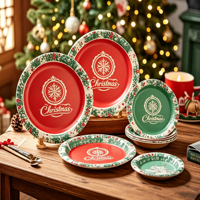 Ensemble de vaisselle jetable de Noël à carreaux rouges, assiettes en papier, gobelets en papier renne, serviettes, kit de décoration pour fête de Noël