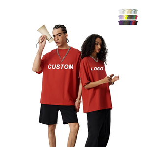 T-shirts personnalisés en coton 100% avec logo brodé, de haute qualité, épais, surdimensionnés, unis, pour hommes, style streetwear - Product Image 1