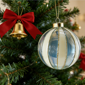 Adornos Navideños de Cristal Hechos a Mano Ecológicos OEM ODM, BSCI, Decoración de Árbol con Bola de Rayas, Caja con Logotipo Personalizado, Color y Tamaño Personalizados - Product Image 2