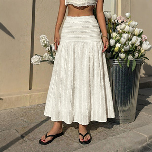 The new leisure and vacation style is fully unfolded long <b>elastic</b> waist beaded solid color texture high <b>elasticity</b> summer 2026 - Product Image 5