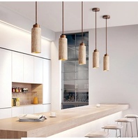 Lampe suspendue en travertin de style Wabi Sabi moderne, pierre jaune naturelle, E27, pour table à manger, cuisine