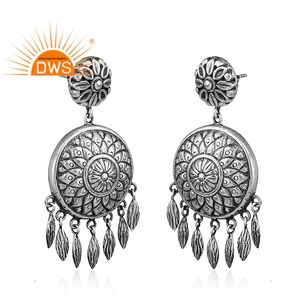 Boucles d'oreilles en argent oxydé traditionnelles, sculptées à la main, en argent sterling, boucles d'oreilles de créateur, fabricant de bijoux, collection vintage - Product Image 2