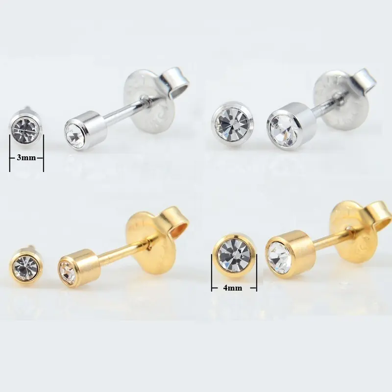 Surgical Steel Birthstone Earring Fashion Gold Plated With Gem Earring Stud Piercing Sterilized Package Body Jewelry