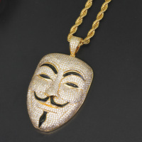 Pendentif masque de clown, collier tendance hip hop en laiton incrusté de zircon pour homme, accessoire Halloween, pendentif masque.