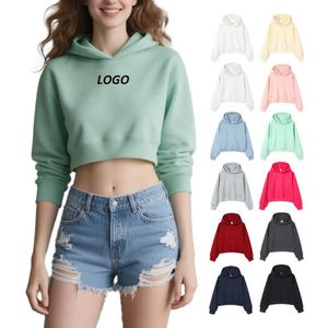 Sweat-shirt à capuche court personnalisé pour femme, coupe ample, manches longues, décontracté, pour l'hiver - Product Image 1