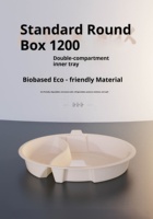 Tendance Actuelle Moderne Éco-responsable Boîte à compartiments 500ml 175x25mm Bicompartimentée en Amidon de Maïs + PP Biodégradable avec Couvercle Jetable Huazhe