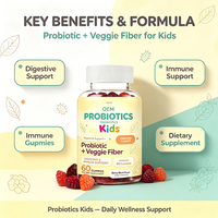 Probiotiques Gommes pour Enfants 60 Unités Probiotiques Fibres Végétales Saveur Baies OEM Complément Alimentaire Soutien Digestif et Immunitaire Fabriqué en Chine