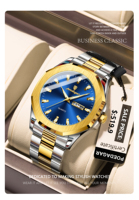 Montre à quartz de luxe pour homme, bracelet en acier inoxydable, boîtier en alliage, cadran en verre minéral, bouton poussoir, fermoir caché, résistante à l'eau 3BAR, 42 mm