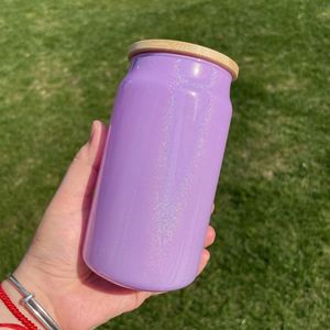 Blank Sublimation 15Oz 16Oz 20Oz <b>Rainbow</b> Travel <b>Mug</b> Clear Sparkling Shimmer Glass Can With Lids - Product Image 3