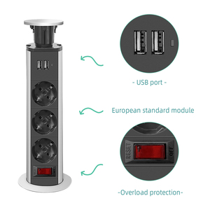 Khóa thiết kế mới dọc nhà bếp Pop Up ổ cắm tháp cửa hàng với USB 5V 2.1A sạc IP44 đánh giá 16A cho nhà bếp sử dụng - Product Image 2