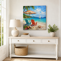Peinture à l'huile Impasto sur toile, motif chaise de plage tropicale, paysage, faite à la main, originale, grande taille, décoration murale moderne de luxe pour la maison