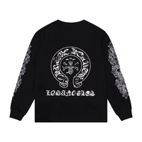 T-shirt à manches longues unisexe en coton pur, col rond, motif cœurs chromés, style décontracté, vente en gros, stock disponible