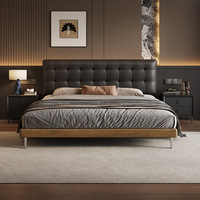 Lit plateforme en bois de luxe moderne avec cadre réglable, revêtement en cuir véritable, tête de lit capitonnée, confortable, taille King