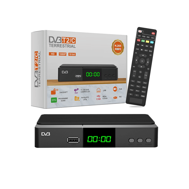 European DVB T2 Full HD Digital Terrestrial Decoder 4K Set Top Box 1080p Resolution Mpeg4 H265 Audio Decoder Fta Custom Wifi EU