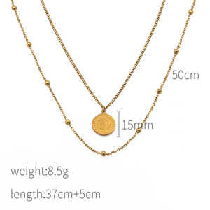 French Style Double Layer Necklace Gold Coin Pendant Zinc Alloy Chain Fashion Jewelry for Women - Product Image 4