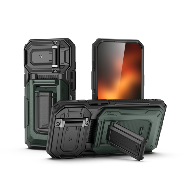CasePeak Rugged Card Holder Phone Case with Kickstand Shockproof Armor Protective Cover for iPhone 13 14 15 16 17 Pro Max