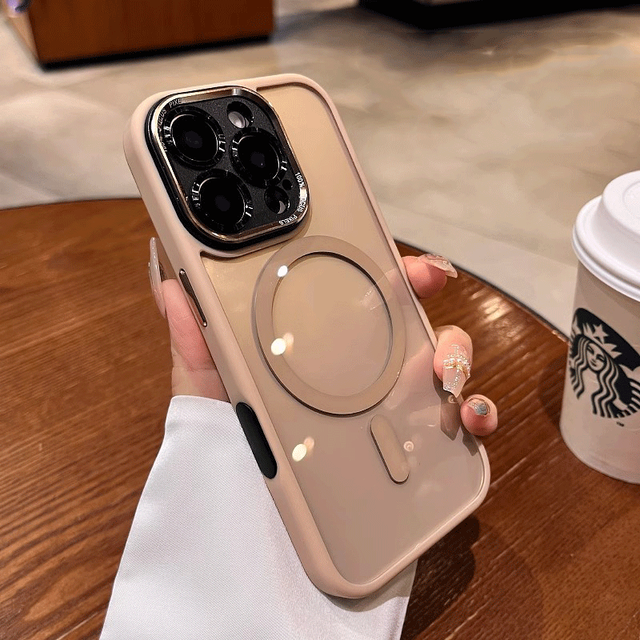 Desert Titanium Luxury Magnetic Metal Lens Bumper Protecter Case for iPhone 16 15 14 Pro Max Wireless Charge Hard Clear Cover