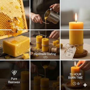Juego de 3 Velas de Pilar Acanaladas de Cera de Abeja y Parafina Natural Pura, Sin Perfume, de Larga Duración (<span class=keywords><strong>105</strong></span> <span class=keywords><strong>Horas</strong></span>), para Navidad y Hogar, Precio de Fábrica - Product Image 4