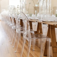 Chaises Ghost en plastique transparent de design moderne, empilables, en acrylique transparent pour hôtel, villa, salon, usage commercial