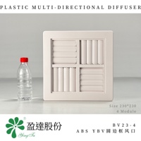 Diffuseur multidirectionnel en plastique ABS pour CVC, 230*230mm, BV 23-4, 4 modules, grille d'aération réglable pour plafond
