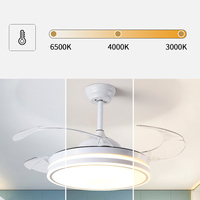 Kipas Angin Plafon LED Modern DC Motor Indoor 42-48 inci, Dapat Diredupkan, Berbahan Besi, Dapat Ditarik, dengan Remote Control, 6 Kecepatan, Rendah Kebisingan