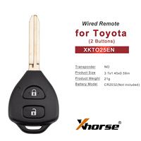 Xhorse XKTO25EN Clé télécommande filaire de 2e génération pour Toyota, plate, 2 boutons, version anglaise, 5 pièces/lot