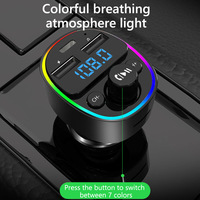 G67 Car BT 5,0 Transmisor FM inalámbrico con luz de ambiente retroiluminada LED Reproductor de CD Cargador de coche USB MP3/WAV Música sin pérdidas