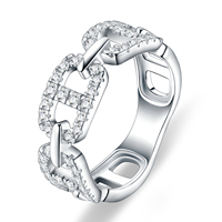Iced Out Kettenglieder-Ring Vollbesetzt mit Moissanit Brillantschliff 925 Sterling Silber Unisex Hip-Hop Breiter Rhodium-Plattierter Ring