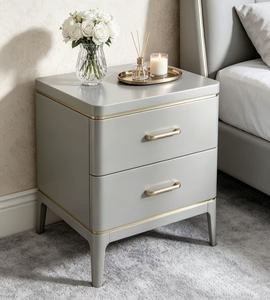 Luxury Silver Finish Solid Wood Nightstand,2 Drawer Gold Pull Tapered Leg Bedside Cabinet for Modern Glam Bedroom <b>Night</b> <b>Stand</b> - Product Image 6