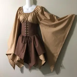 Traje cosplay de vampiro medieval, vestido curto vintage de manga longa para mulheres, para dia das bruxas