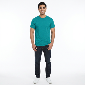 Camiseta Lisa al por Mayor, Camisetas con Logotipo OEM, Algodón Liso, Cuello Redondo, Hombre, Alta Calidad, 100% Personalizable, Impresión en Azul Seda - Product Image 1