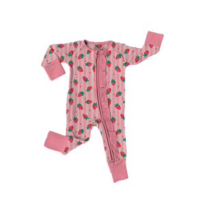 Comoda tutina pigiama in bambù personalizzata con stampa fragole e San Valentino, con cerniera a due vie, per neonata, all'ingrosso - Product Image 4