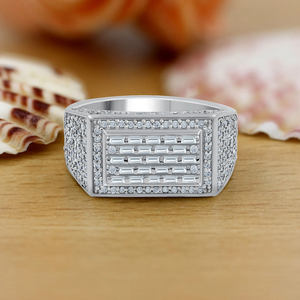 <b>Iced</b> Style 925 Sterling Silver Moissanite <b>Ring</b> with Brilliant Pave Stone Detailing Unisex Fashion Statement Accessory - Product Image 4