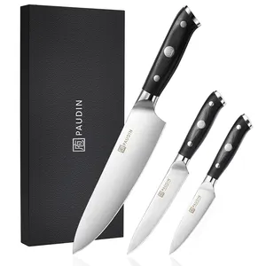 DS3 Hot Seller 3PCS Chefs Knife German Steel H1.4116 Balde With G10 Fiberglass Handle OEM Box Kitchen Knives Set Golden Supplier