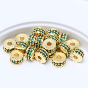 CZ9080 18k altın kaplama iki 2 satır kübik zirkonya mikro CZ yuvarlak hap Rondelle jant flanşı boncuk, elmas açacağı disk paspayı - Product Image 2