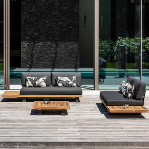 Ensemble de canapé segmenté en teck pour extérieur moderne <span class=keywords><strong>Coussin</strong></span> imperméable Style décontracté pour jardin, cour, hôtels, villas, parcs - Product Image 3