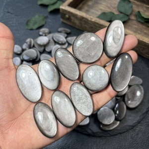 Lote al por mayor de gemas MAHNAJ: Cabujones de obsidiana plateada natural de alta calidad con base plana, 20mm-50mm, 3-4g, para fabricación de joyas - Product Image 4