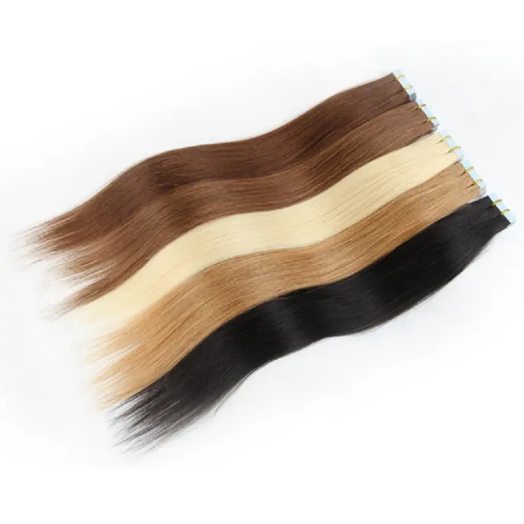 Hot sale in USA European 100% human hair tape in hair extensions, wholesale mink virgin Brazilian hair full colors available