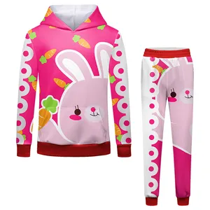 Set hoodie anak perempuan logo kustom legging pink sublimasi anime set baju celana untuk anak perempuan