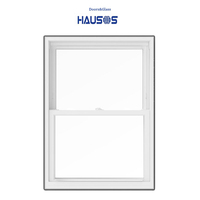 Ventana Doble Abatible de Estilo Americano, de Vinilo, con Marco de UPVC, Panel con Rejilla de PVC, Vidrio Doble Aislante de Baja Emisividad, Blanca