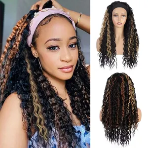 Highlight Long Ombre Blonde Organische Kinky Curly Losse Deep Wave Pruiken Hittebestendige Vezel Synthetische Hoofdband Pruik