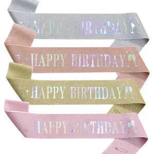 Nueva moda FELIZ CUMPLEAÑOS cinta etiqueta cinturón Glitter tela bronceado correa de hombro vestido de cumpleaños