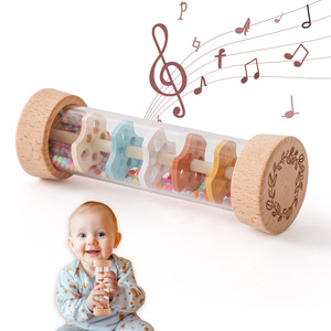 Jouet <span class=keywords><strong>sensoriel</strong></span> Montessori en bois, instrument de musique de simulation, petite horloge à sable arc-en-ciel pour l'éducation précoce, hochet pour bébé, jouet en bois - Product Image 3