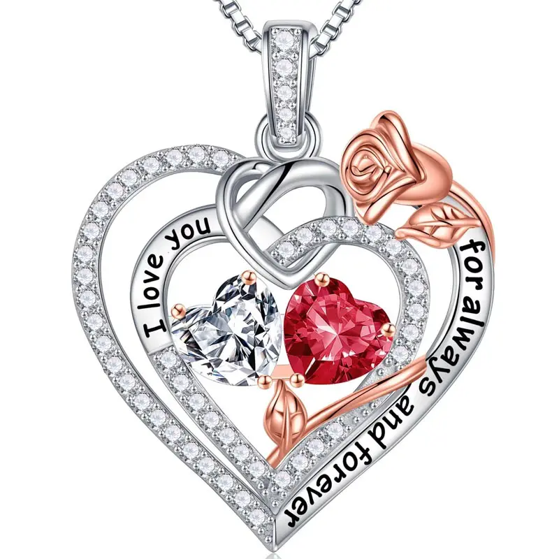 Ciondolo doppia rosa amore dodici colori pietra di nascita cuore belle gioielli collane realizzate 925 in argento Sterling collane da donna