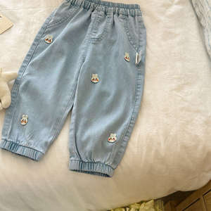 TongXingYuan Girls' Summer Pants Sky Blue Cotton Casual Cropped Pants With Rabbit Patches For Children - Product Image 2