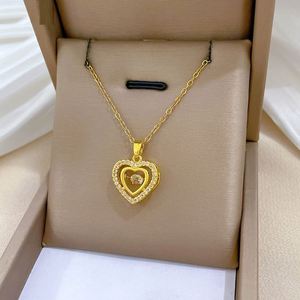 Collar de Acero Inoxidable con Baño de Oro de 18K y Colgante de Corazón con Cristal de Zirconia, Cadena para Clavícula, Joyería para Mujer - Product Image 5